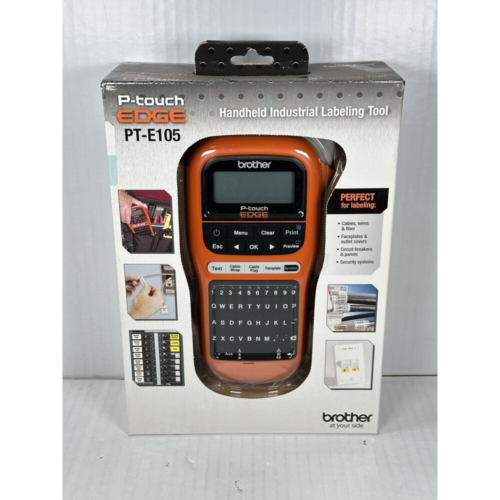 Brother P-Touch PTE105 Handheld Industrial Label Maker - Orange/Black NEW
